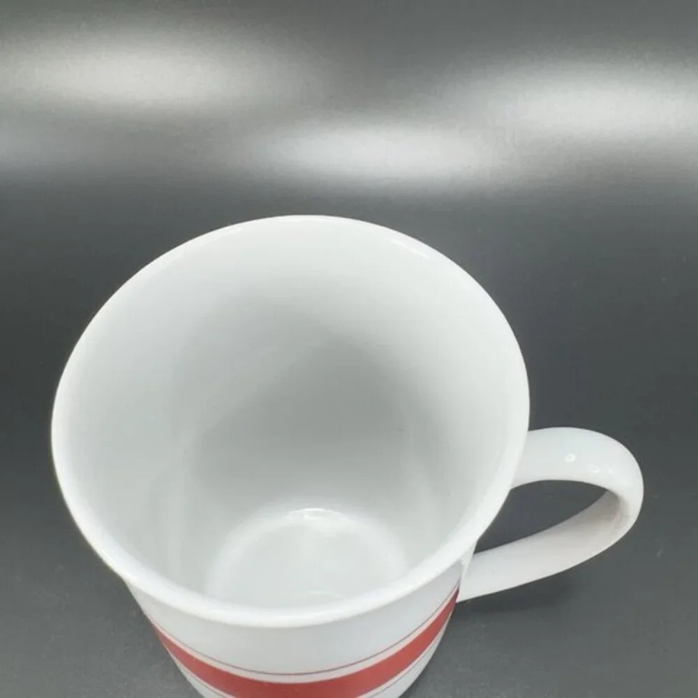 Vintage Leonard White Ceramic Coffee Mug Cup Set 2 Red Orange Band Mugs Cups Set